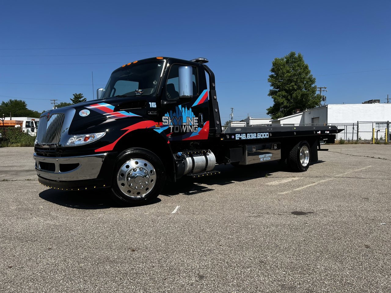 Skyline Towing flatbed tow truck, unit 16